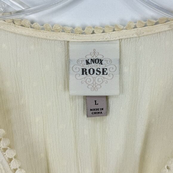Knox Rose Clip Swiss Dot Ruffle Flared Sleeve Tiered Maxi Dress Ivory Size L - Picture 8 of 16